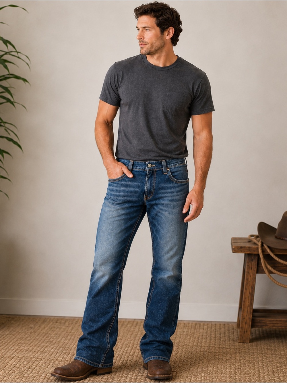 Ariat M4 Low Boot bootcut Jeans Men’s 38x32 Medium Wash Western Denim
